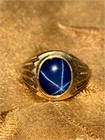 10K GOLD 3 CT STAR SAPPHIRE RING SZ 8, 6.34g