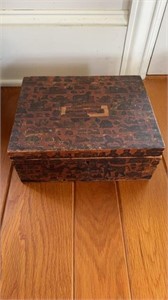 Antique wood box, with old cut out attached to