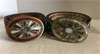 Belt buckles - one silvertone marked Mexico with