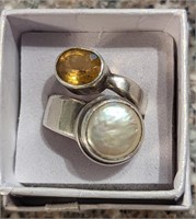 Vintage Sterling Ring - Citrine & Pearl