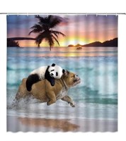 Pair of comical dog and panda curtain panels