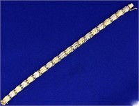 Two Tone Diamond Cut Designer Link Bracelet in 14k