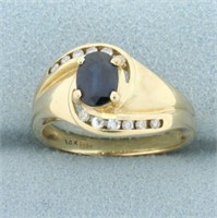 Natural Sapphire and Diamond Ring in 14K Yellow Go