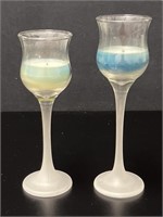 2 Long Stem Glass Candle Holders