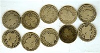 1894-1908 Barber 25c Nice Good 10pc Lot