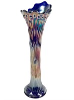 Cobalt Carnival Glass Swung Vase, 15"H