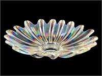 Clear Iridescent Ribbed Carnival Glass Bowl, 11"H