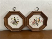 Pair of Vintage Painted & Framed Ceramic Tiles
