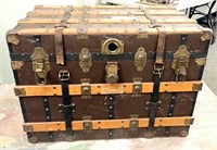 VINTAGE TRUNK, WOOD SLATS, LEATHER STRAPS