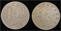 1883 NO CENTS & 1883 W/ CENTS V-NICKELS AU