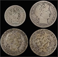 (1) BARBER QUARTER & (3) BARBER HALVES