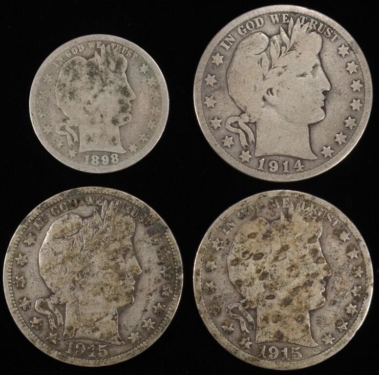 (1) BARBER QUARTER & (3) BARBER HALVES