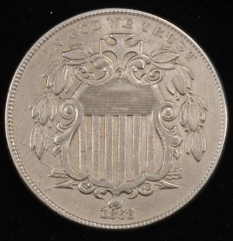 1868 SHIELD NICKEL XF/AU