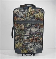 McBrine Embroidered Fox Hunt Suitcase - Like New