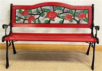 DESIRABLE HAND PAINTED GARDEN BENCH W CAST BASE