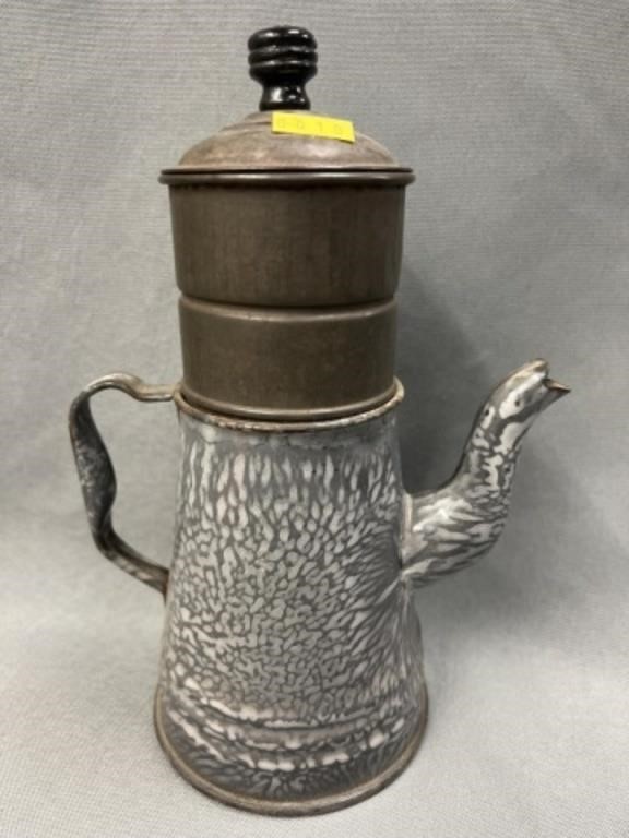 Gray Agateware Coffee Pot