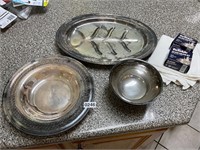 Three – silver platters and pieces with polish