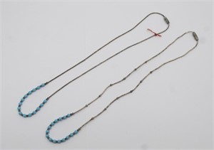 2 SILVER TONE NECKLACES W/ BLUE BEADS