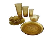 Mixed Grouping Retro Amber Gold Glassware