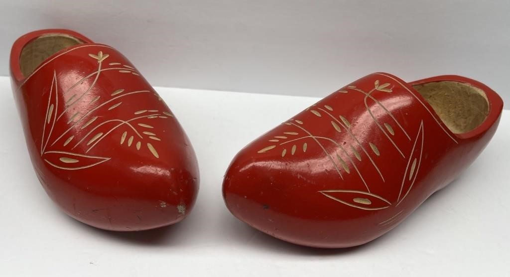 Cute Pair of Large Decorative Red Wooden Clogs