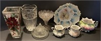 Floral China Centerpiece Bowls and Cut Crystal