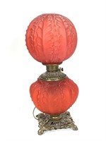 23" H Red Satin Parlor Hurricane Lamp