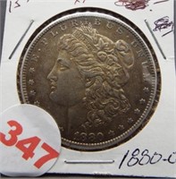 1880-O Morgan silver dollar.
