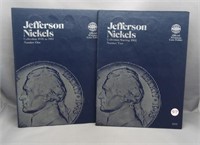Partial set of Jefferson nickels. Two books from
