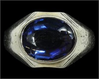 10K White gold bezel set oval blue sapphire ring,