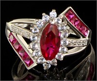 Marquise Cut 3.10 ct Ruby & White Topaz Ring