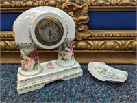 Beautiful Painted German Clock & Trinket Dish