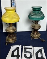2 Brass Lamps electric Yellow & Green