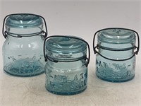 -2 vintage blue atlas EZ seal half pint jars