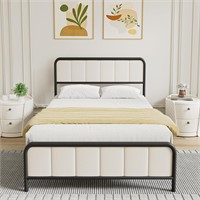 SEALED-Cream Velvet Upholstered Twin Bedframe