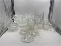 Vintage glass lot, large glass bowl with ruffled