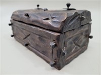 Brutalist Hand Carved Wood & Iron Nail Chest