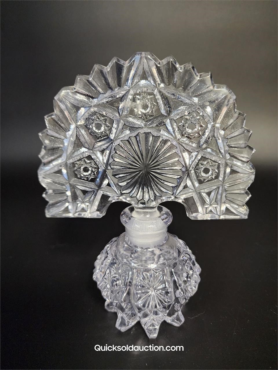 Pressed Glass Perfume Bottle 6" H. Turning Lavende