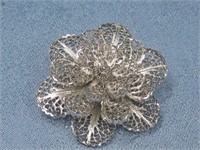 Sterling Silver Flower Brooch Hallmarked