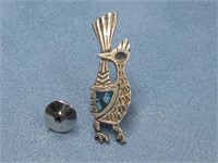 Sterling Silver Tested W/Turq. Roadrunner Pin
