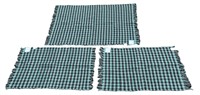 Three 1980s NOS Teal Houndstooth Area Rugs