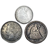 [3] Varied US Coinage [1875-S, 1887, 1908]