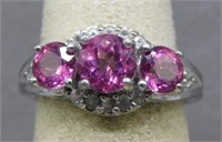 Sterling Silver ring with pink stones and CZ