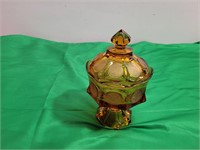 Vintage Amber Fostoria Glass Covered Candy Dish