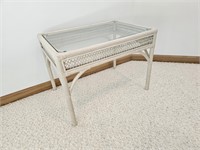 rattan glass top end table