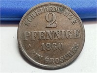 OF) 1860 Brunswick German 2 pfennig
