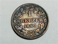OF) 1863 Hesse German states 1 Kreuzer