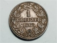 OF) Nice 1863 Nassau Germany 1 Kreuzer
