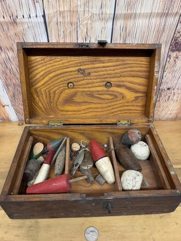 Vintage Wooden Tackle-box w/ Contents
