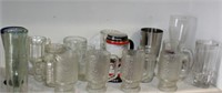 SHELF LOT OF BEER MUGS AND MORE