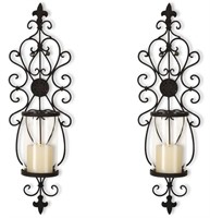 Asense Iron and Glass Candle Holder Sconces